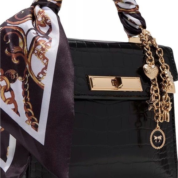 NWT ALDO LARIGODIAA Black Chain Satchel Crossbody with Scarf - Picture 3 of 9